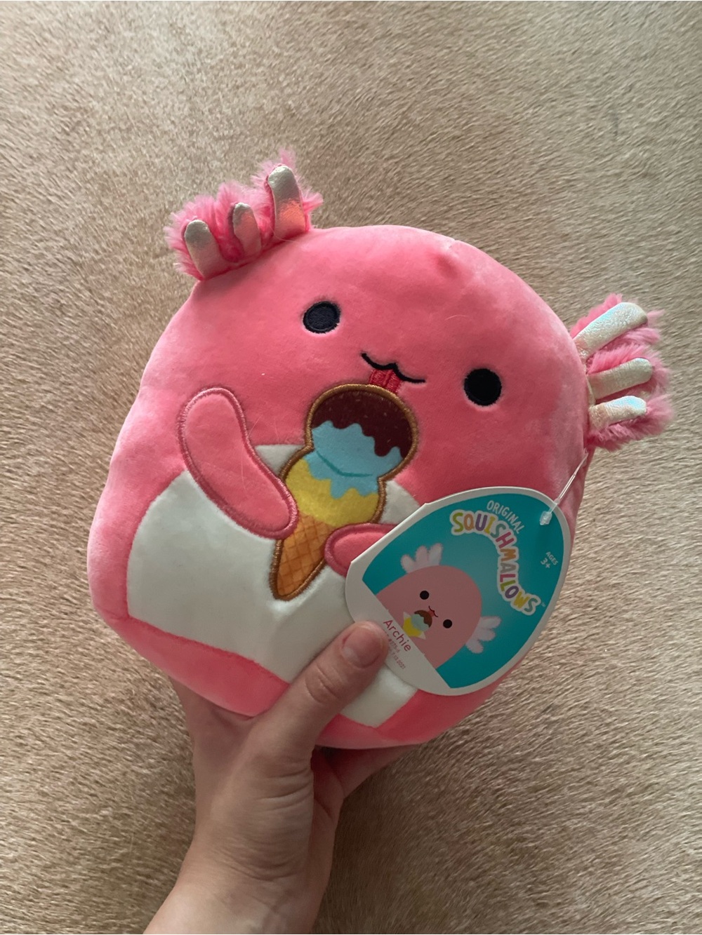 Pink Icecream Axolotl Squishmallow Plush